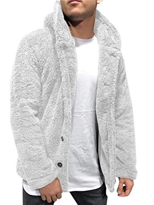  herre hættejakke 2021 fuzzy sherpa fleece varm afslappet solid mode enkel åben front cardigan vinterfrakke plus størrelse vinter løs store og høje tøj