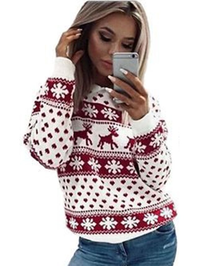  Un sweatshirt pullover Sauteur Femme Tricoter Tricoté Col Ras du Cou Animal Manches Longues L'autume L'hiver Noir Rouge S M L / Ample