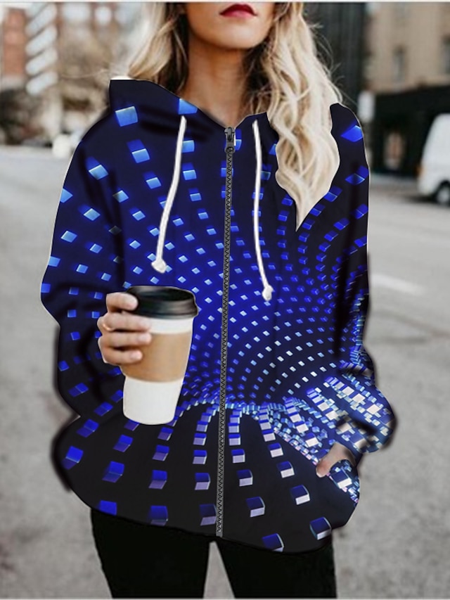  Women's Daily Going out Coat Regular Fit Basic Jacket 3D Print Long Sleeve Print Graphic 3D Blue