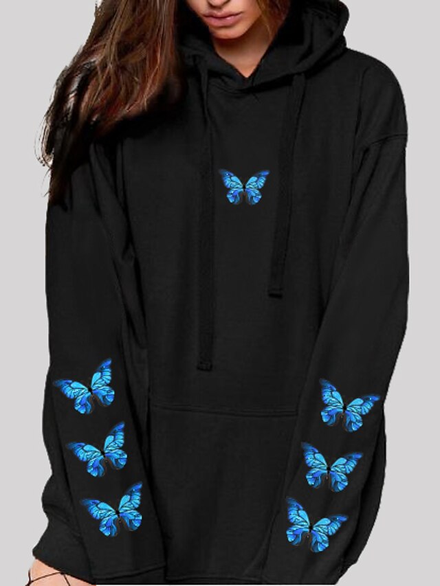  Basic Casual Women's Pullover Hoodie with Graphic Butterfly