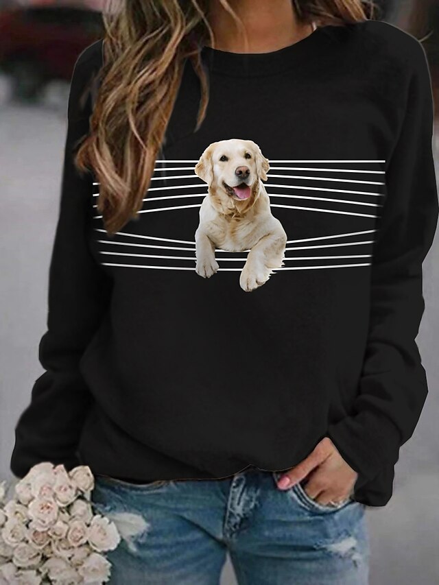 Dame Hund Grafisk 3D Hattetrøje Sweatshirt Trykt mønster Daglig Basale Afslappet Hættetrøjer Sweatshirts Hvid Lysegrå Sort