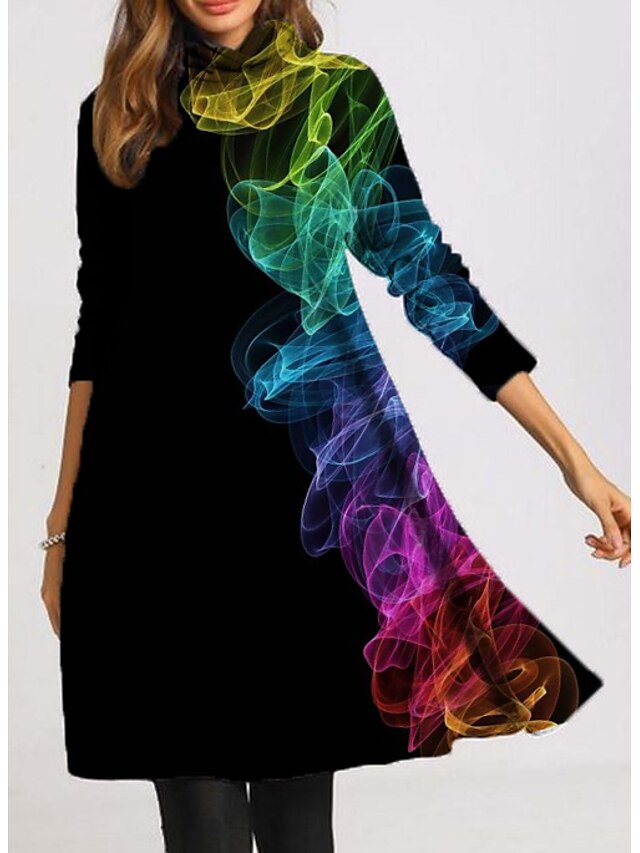  Women's A Line Dress Short Mini Dress 3/4 Length Sleeve Print Print Fall Spring Casual 2021 Rainbow M L XL XXL 3XL