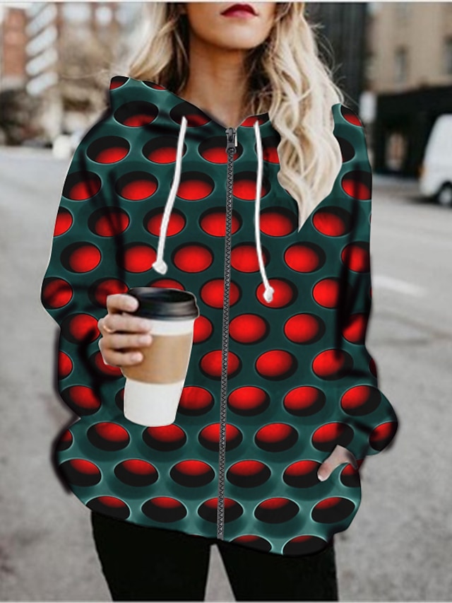  Women's Casual Jacket Daily Valentine's Day Going out Coat Regular Fit Basic Jacket 3D Print Long Sleeve Print Graphic 3D Red