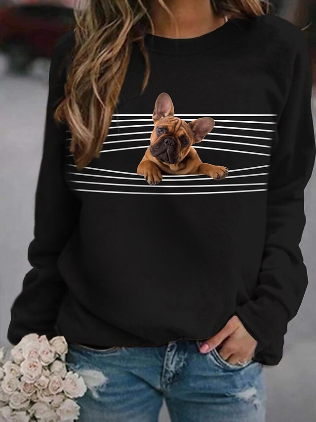  Damen Hund Grafik 3D Kapuzenshirt Pullover Bedruckt Täglich Grundlegend Alltag Kapuzenpullover Sweatshirts Weiß Hellgrau Schwarz