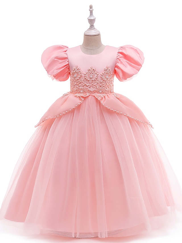  Kids Little Girls' Dress Solid Colored Butterfly Embroidered Mesh Bow Blushing Pink Midi Short Sleeve Cute Dresses Children's Day Slim