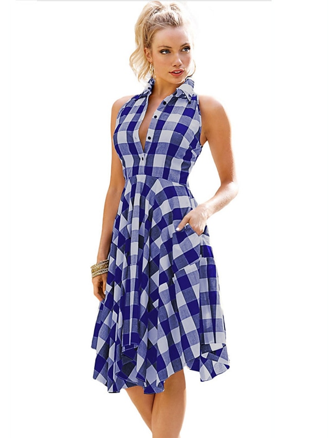  Women's Mini Dress Casual Dress Sheath Dress Blue Print Sleeveless Summer Spring Patchwork Casual 2022 S M L XL 2XL