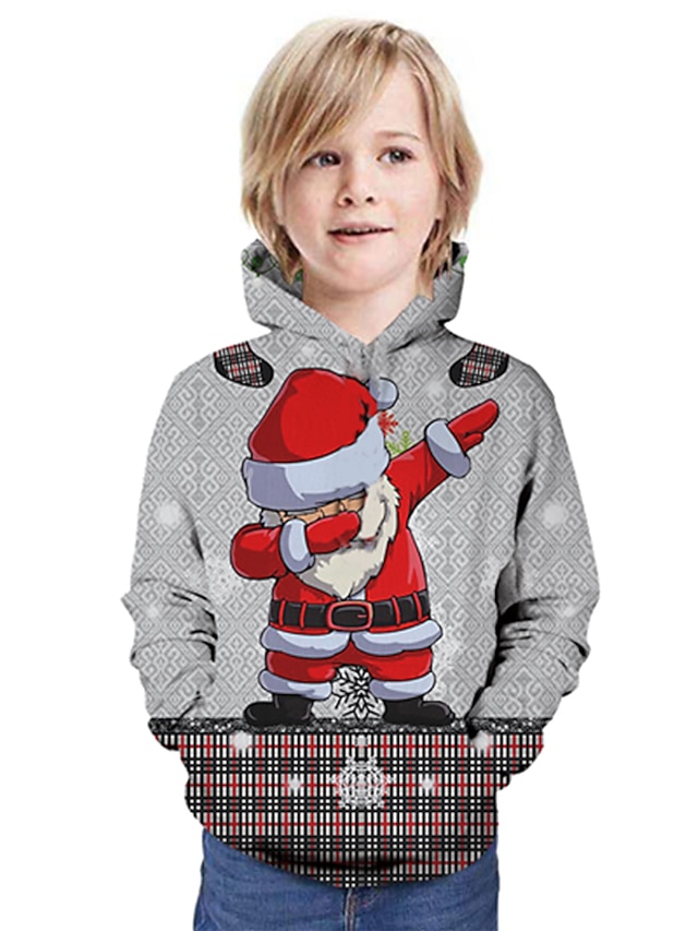  Kids Girls' Hoodie & Sweatshirt Christmas Long Sleeve Gray Santa Claus Print Graphic 3D Christmas Christmas Gifts Active