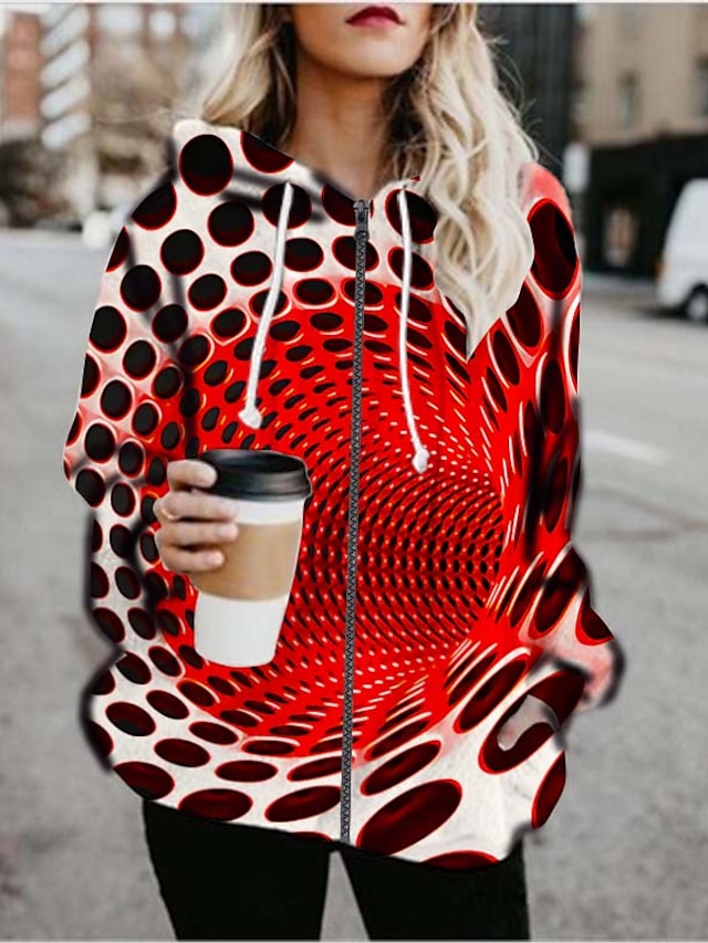  Women's Daily Going out Coat Regular Fit Basic Jacket Long Sleeve 3D Print Graphic 3D Print Red