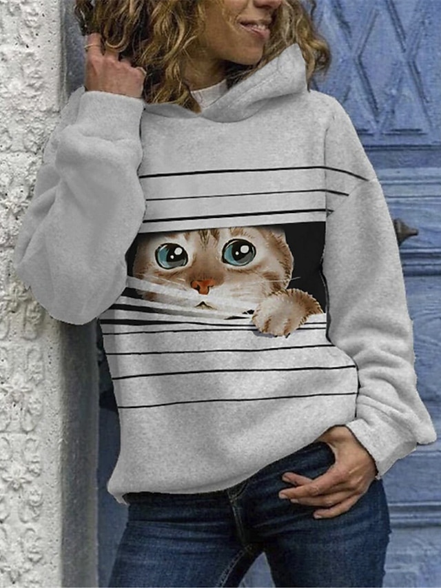  Dame Katt Genser med hette for genser Daglig Helg Fritid Gensere Gensere Hvit