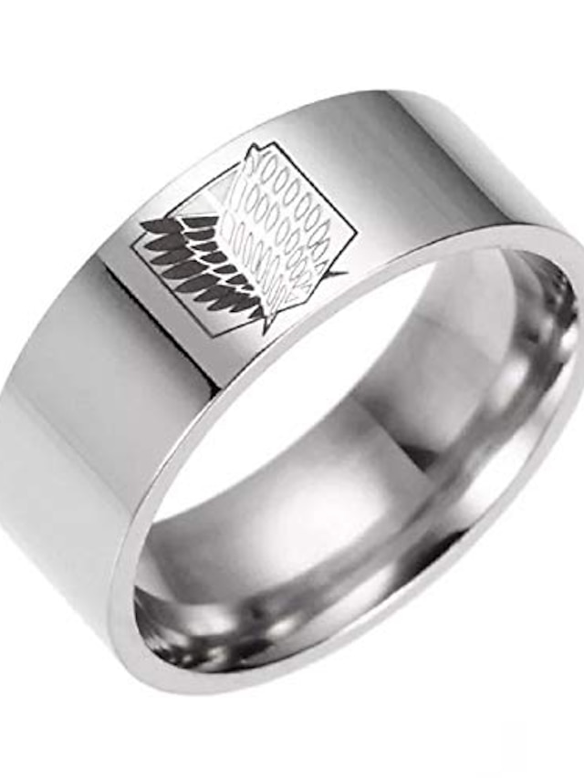  usa attack on titan giant legion flag titanium steel ring for men boy couple engagement promise ring band (silver, 10)