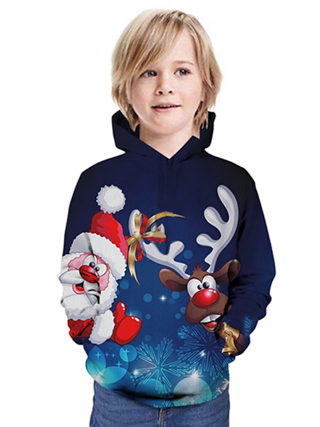  Kids Boys' Hoodie & Sweatshirt Christmas Long Sleeve Dusty Blue Santa Claus Print Elk Letter Christmas Gifts Casual Daily Active