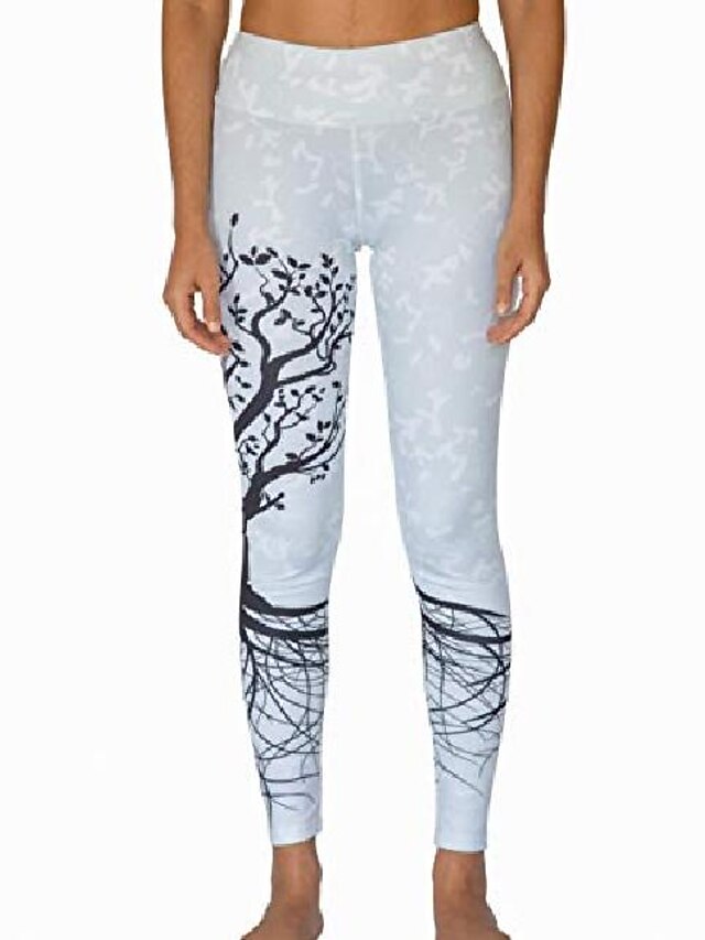  leggings de mujer con diseño de árbol (blanco, mediano)