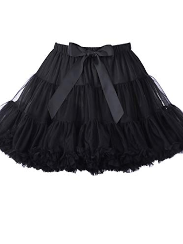  kvinders bløde puffy tyl underkjole elastisk talje prinsesse balletdans korte tutu nederdele fest pettiskirt (sort)