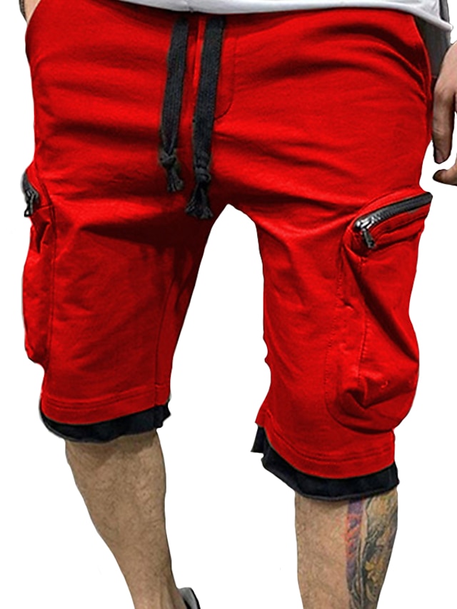  Men's Cargo Chino Pocket Shorts Tactical Cargo Knee Length Pants Micro-elastic Solid Colored Mid Waist Outdoor Black Gray Green Red White M L XL XXL / Summer
