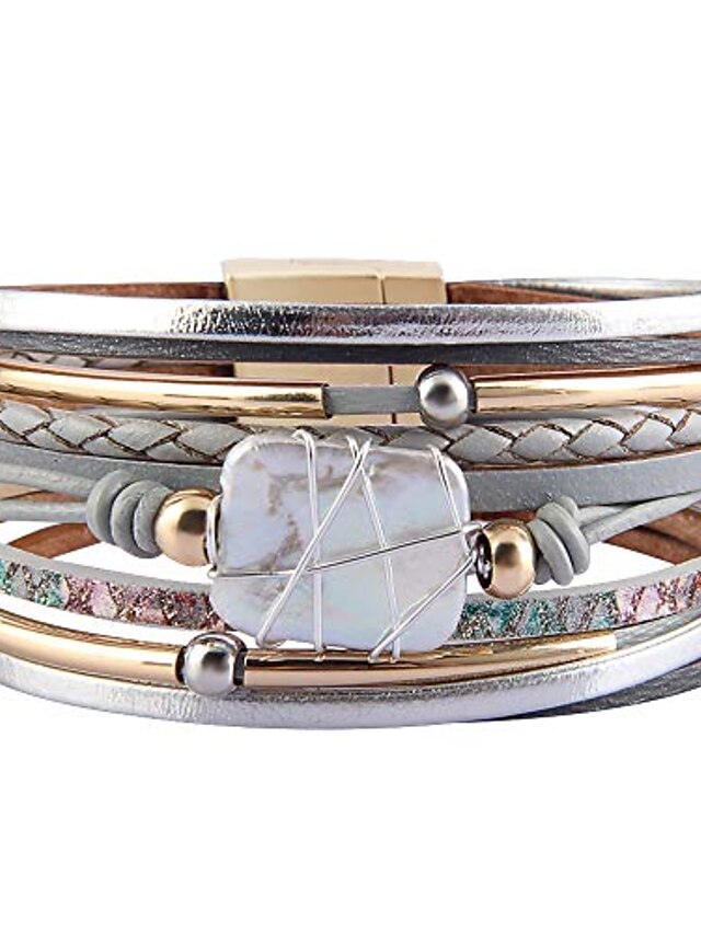  womens leather wrap bracelet baroque pearl cuff bracelets multi strand gold tube bangle wristbands bohemian bracelet gift for women teen girls wife