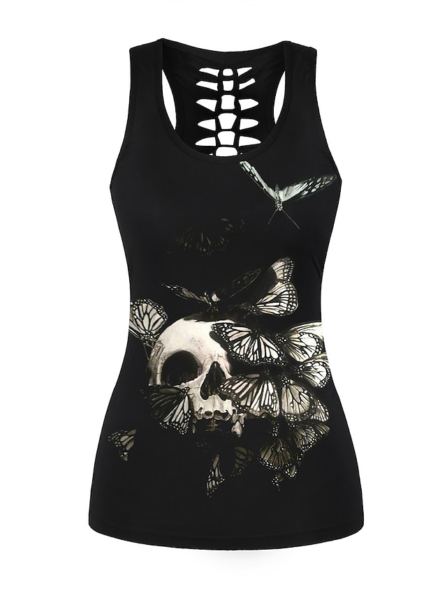  women's tanks tops, sleeveless casual skull printed rock punk gym vest tee top blouse sport halloween tshirt (xl, crow)