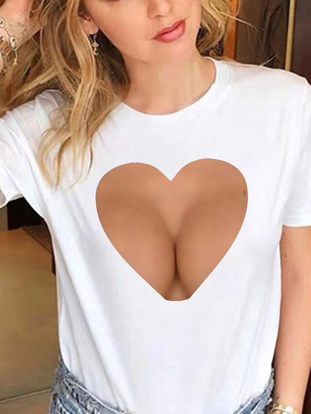  Women's 3D Graphic Prints Daily 3D Printed Short Sleeve T shirt Tee Round Neck Print Basic Essential Sexy Tops 100% Cotton White Black S
