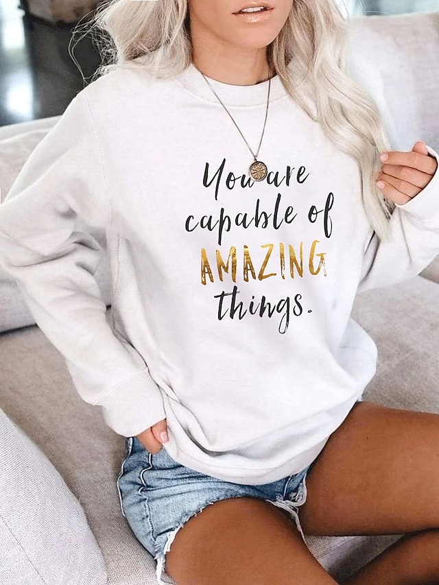  Women's Graphic Text Slogan Hoodie Sweatshirt Daily Basic Casual Hoodies Sweatshirts  White