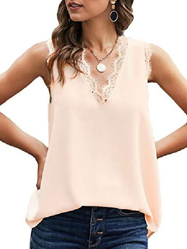  women fashion v neck tank tops sexy sleeveless camisole top lace trim blouses shirts apricot m