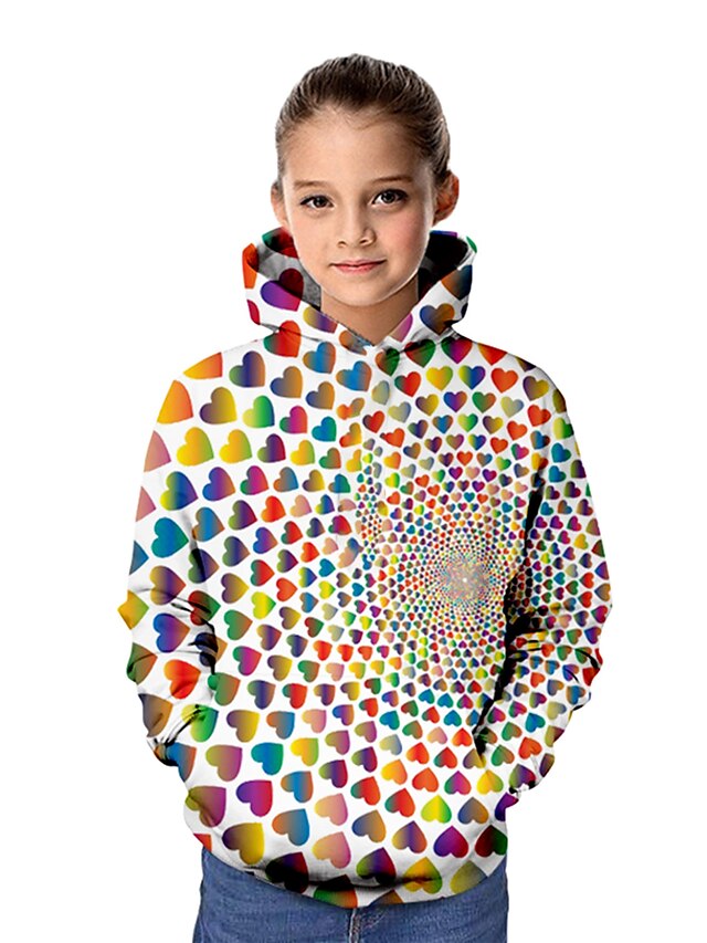  Jente 3D Grafisk 3D Hettegenser og sweatshirt Langermet 3D-utskrift Grunnleggende Polyester Spandex Barn