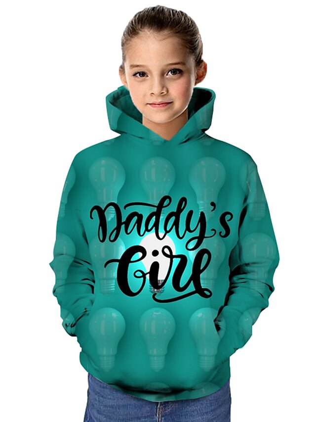  Kids Girls' Hoodie & Sweatshirt Long Sleeve Graphic 3D Letter Print Green Children Tops Active School