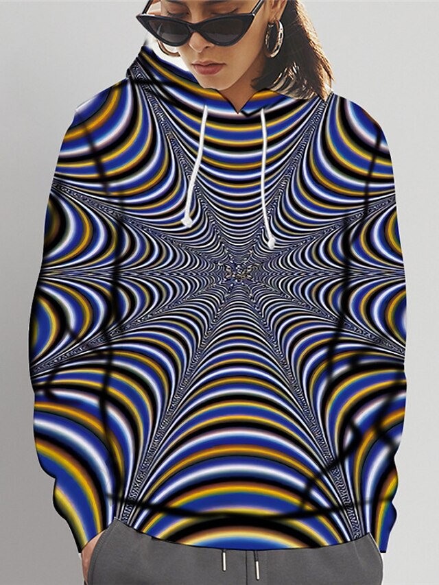  Sweat-shirt à capuche Femme Rayé 3D Capuche Imprimer 3D effet du quotidien Des sports Motifs 3D Actif Mélange de Coton Pulls Capuche Pulls molletonnés Standard Normal Bleu