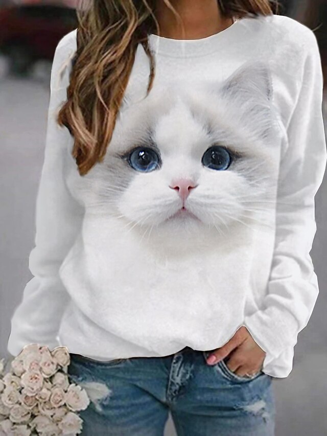  Women's Casual Hoodie with 3D Cat Graphic Print