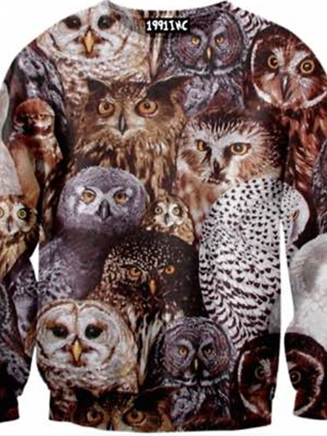  Women's Graphic 3D Owl Pullover Sweatshirt Print 3D Print Daily Basic Casual Hoodies Sweatshirts  Gray