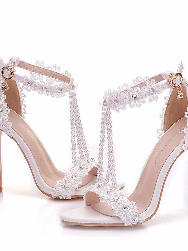  Women's Wedding Shoes Valentines Gifts Stilettos Ankle Strap Heels Party Party & Evening Floral Wedding Sandals High Heel Sandals Bridal Shoes Rhinestone Pearl Tassel Open Toe Elegant Vintage Sexy
