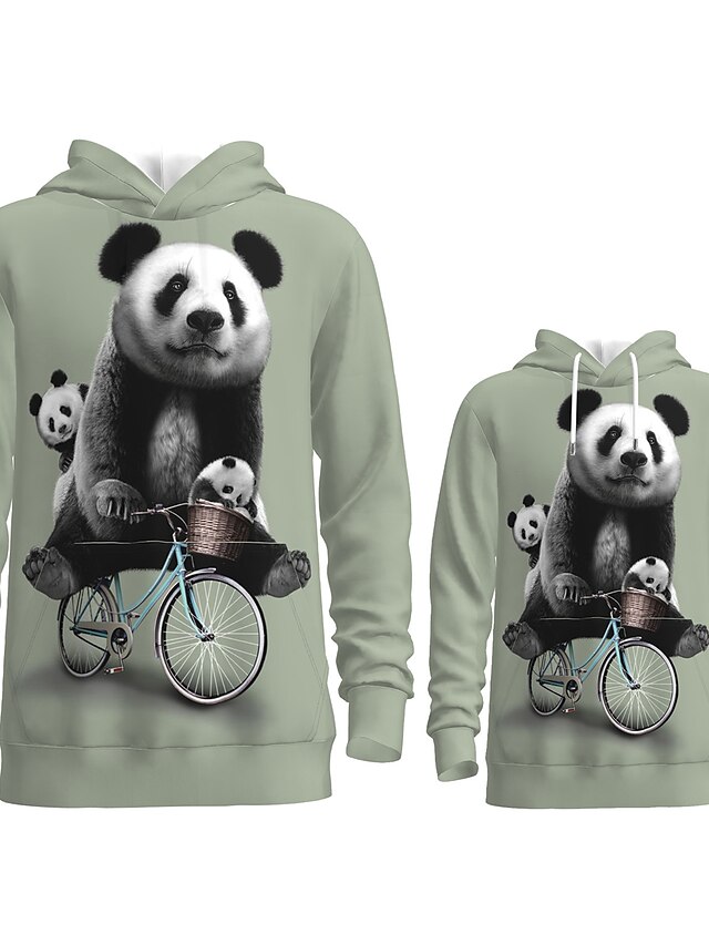  Hoodie & Sweatshirt Family Look Graphic Optical Illusion Animal Print Gray Long Sleeve Active Matching Outfits