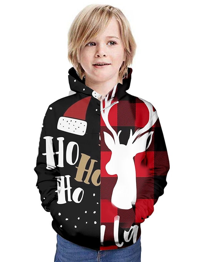  Kids Boys' Hoodie & Sweatshirt Christmas Long Sleeve Red Print 3D Christmas Letter Active