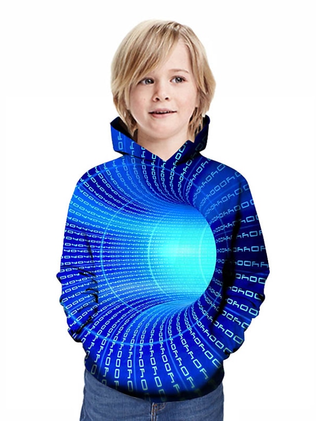  Børn Drenge Nytår Hættetrøje og sweatshirt Langærmet Regnbue 3D-udskrivning Patchwork Geometrisk 3D Trykt mønster Aktiv Gade