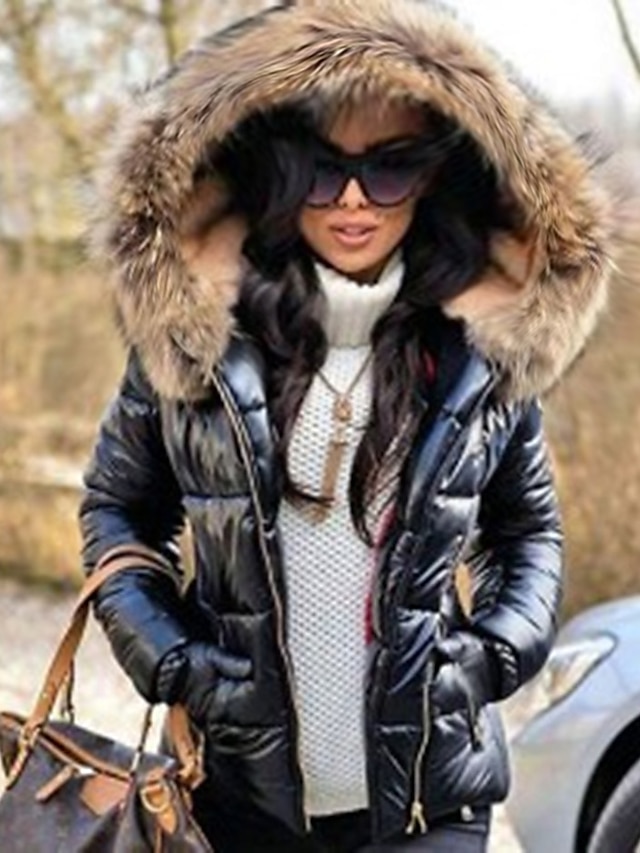 Chic Women's Casual Winter Puffer Jacket with Fur Collar