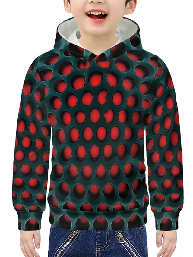  Børn Drenge Hættetrøje og sweatshirt Langærmet 3D Trykt mønster Rød Børn Toppe Aktiv Nytår