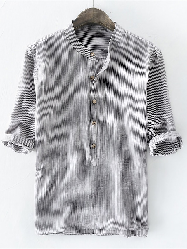  Men's Shirt Solid Colored non-printing Collar Henley Daily Outdoor Half Sleeve Button-Down Print Tops Casual Gray Beige Light Blue / Summer / Summer