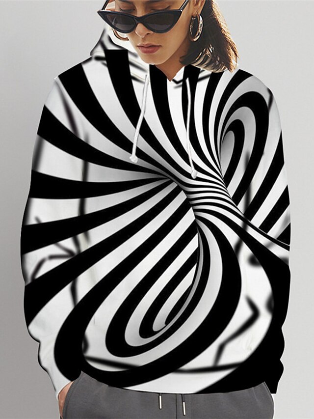  Damen Grafik 3D Pullover Hoodie Sweatshirt Bedruckt 3D-Druck Täglich Ausgehen Grundlegend Kapuzenpullover Sweatshirts Schwarz