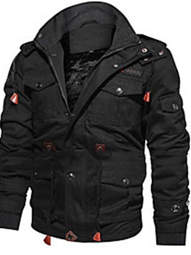  Men's Jacket Coat Regular Fit Jacket Solid Colored ArmyGreen khaki Black