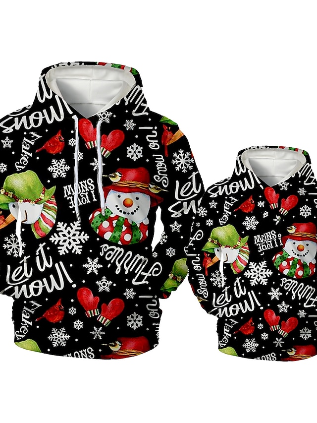  Jul Hættetrøje og sweatshirt Familie udseende Grafisk 3D Print Bogstaver Trykt mønster Sort Langærmet Aktiv Matchende tøj