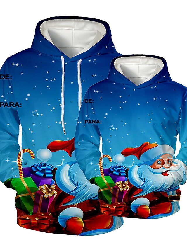  Far og mig Jul Hættetrøje og sweatshirt Grafisk 3D Print Trykt mønster Blå Langærmet Aktiv Matchende tøj