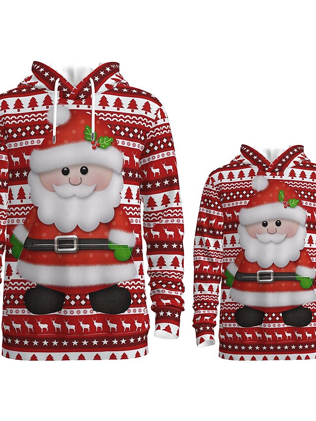  Jul Hættetrøje og sweatshirt Far og mig Grafisk 3D Print Dyr Trykt mønster Rød Langærmet Aktiv Matchende tøj