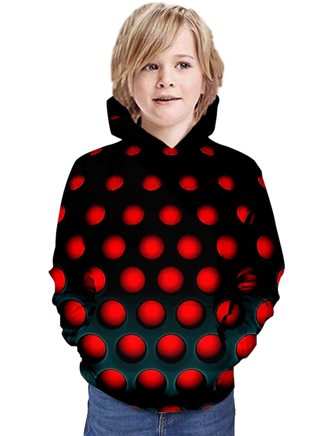  Børn Drenge Hættetrøje og sweatshirt Langærmet Grafisk 3D Trykt mønster Rød Børn Toppe Aktiv