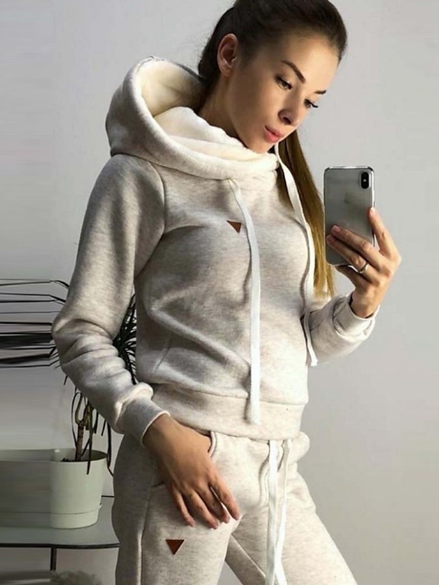  Women's Drawstring Loose Fit Adults Casual Athleisure Tracksuit Sweatsuit Jogging Suit 2pcs / pack Clothing Suit Long Sleeve Fall Mid Waist Soft Comfortable Polyester Running Everyday Use Sportswear
