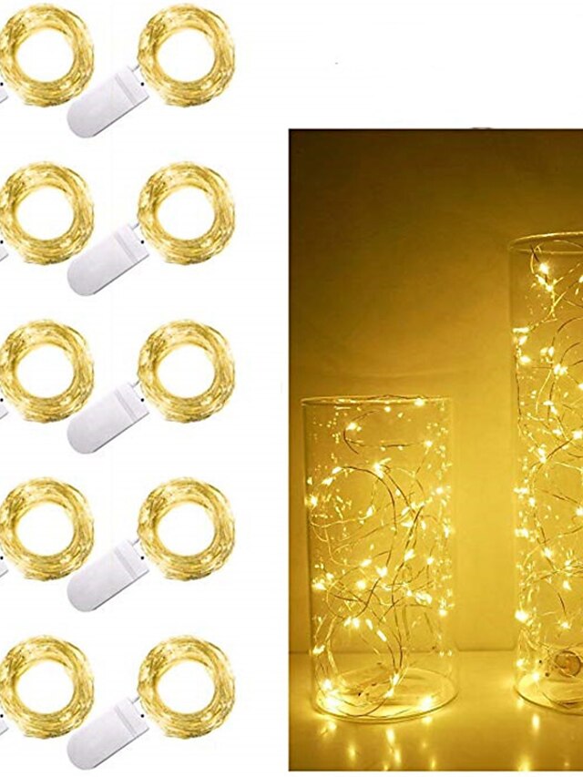  10pcs 1m 10 LED Fairy Lights Outdoor String Lights CR2032 Battery Operated LED Copper Wire String Lights For Xmas Garland Party Wedding Home Decoration