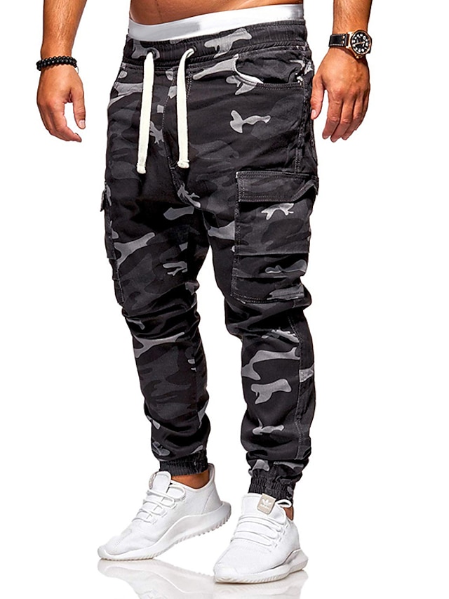  Men's Casual / Sporty Pocket Jogger Pants Trousers Plus Size Full Length Pants Micro-elastic Daily Sports Camouflage Mid Waist Breathable Quick Dry Loose Camouflage Gray M L XL XXL 3XL / Drawstring