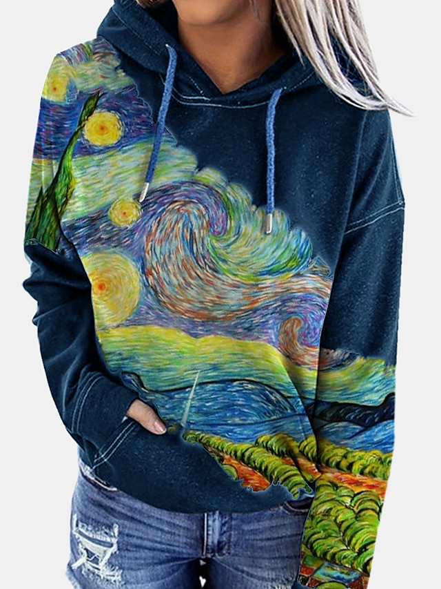  Women's Galaxy Graphic Abstract Pullover Hoodie Sweatshirt Front Pocket Daily Going out Casual Streetwear Hoodies Sweatshirts  Blue Army Green Black