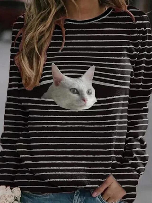  Damen Katze Grafik 3D Kapuzenshirt Pullover Bedruckt 3D-Druck Täglich Grundlegend Alltag Kapuzenpullover Sweatshirts Schwarz