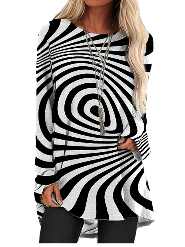  Mujer Vestido estilo camiseta Mini vestido corto Negro Manga Larga Bloque de color Geométrico Estampado Otoño Primavera Escote Redondo Estampado 3D Casual Fiesta Impresión 3D S M L XL XXL 3XL