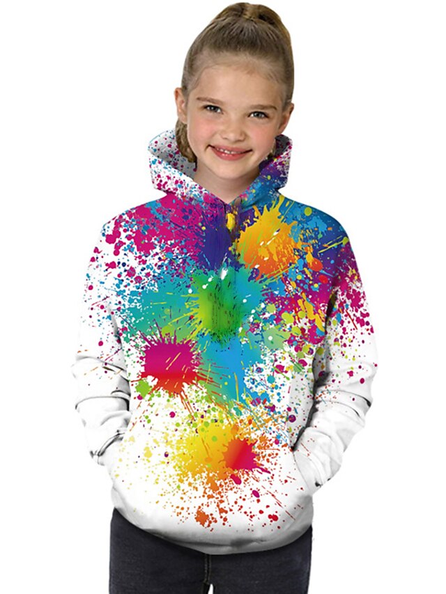  Pige 3D Geometrisk Regnbue Trykt mønster Hættetrøje og sweatshirt Langærmet 3D-udskrivning Aktiv Basale Polyester Spandex Børn Baby