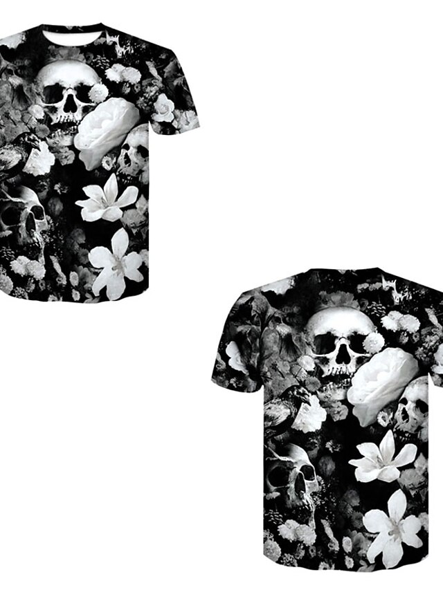  Men's T shirt Shirt 3D 3D Print Crew Neck Casual Daily Short Sleeve Rivet Mesh Tops Black / Gray / Summer