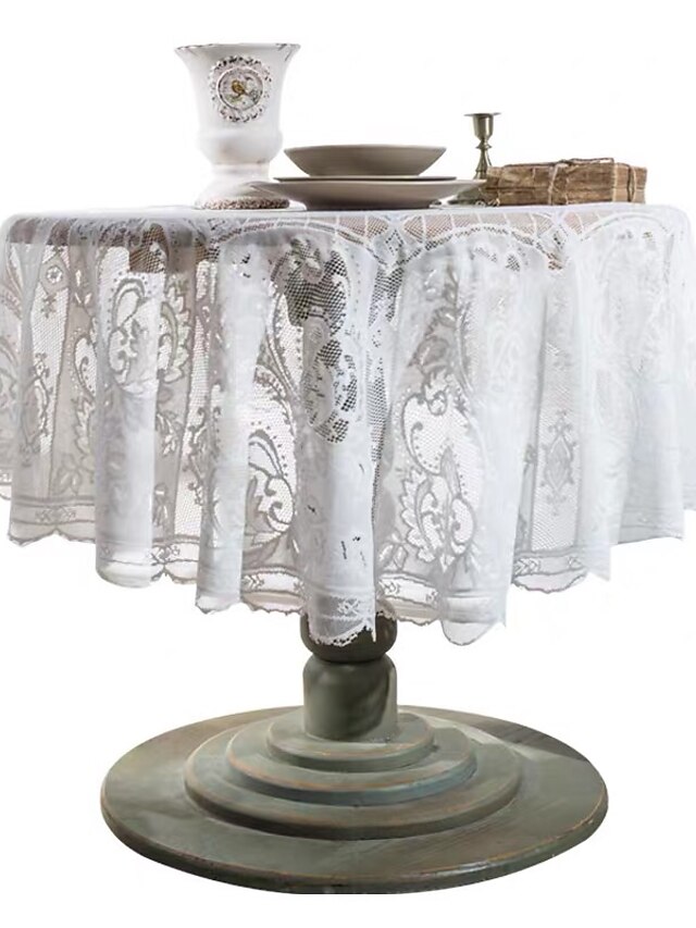  Tablecloth Round Lace Table Cloth Wipe Clean Spring Tablecloth Farmhouse Outdoor Picnic Cloth Table Cover For Wedding,Dining,Easter